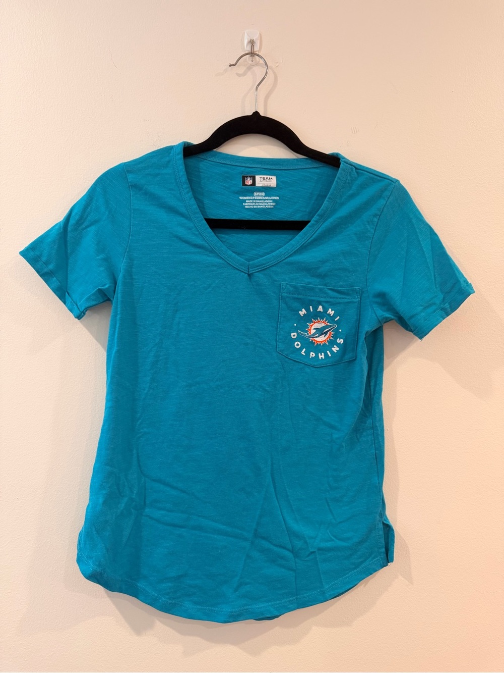 Women's Teal V-Neck Pocket Dolphins Tee